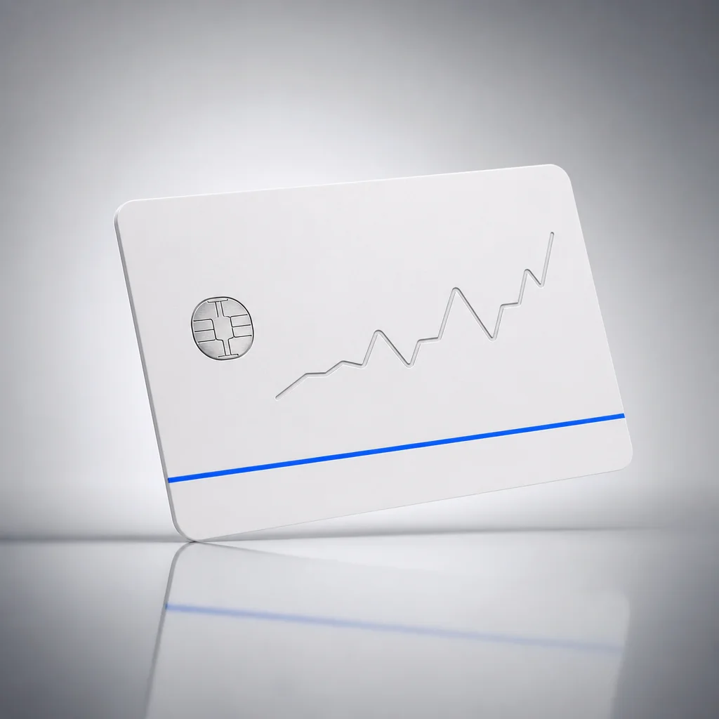 Minimalist payment card with subscriber growth pulse-line
