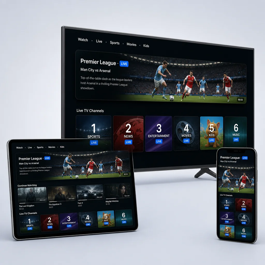 Carrier-branded IPTV interface on TV, tablet, and phone